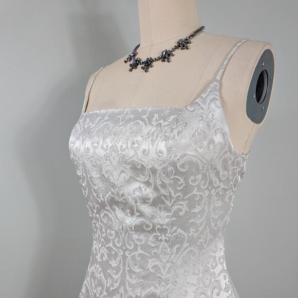 Vintage Prom Dress Maxi Gown 10 Silver White 90s Y2K Corset Fairy Princess Bride - Picture 3 of 11